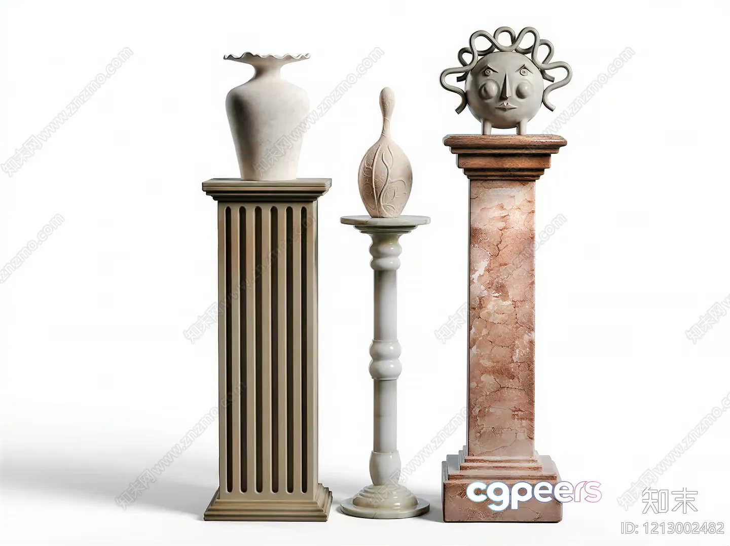 Three Decorative Vases 3D Model – 17751 – VRAY Render