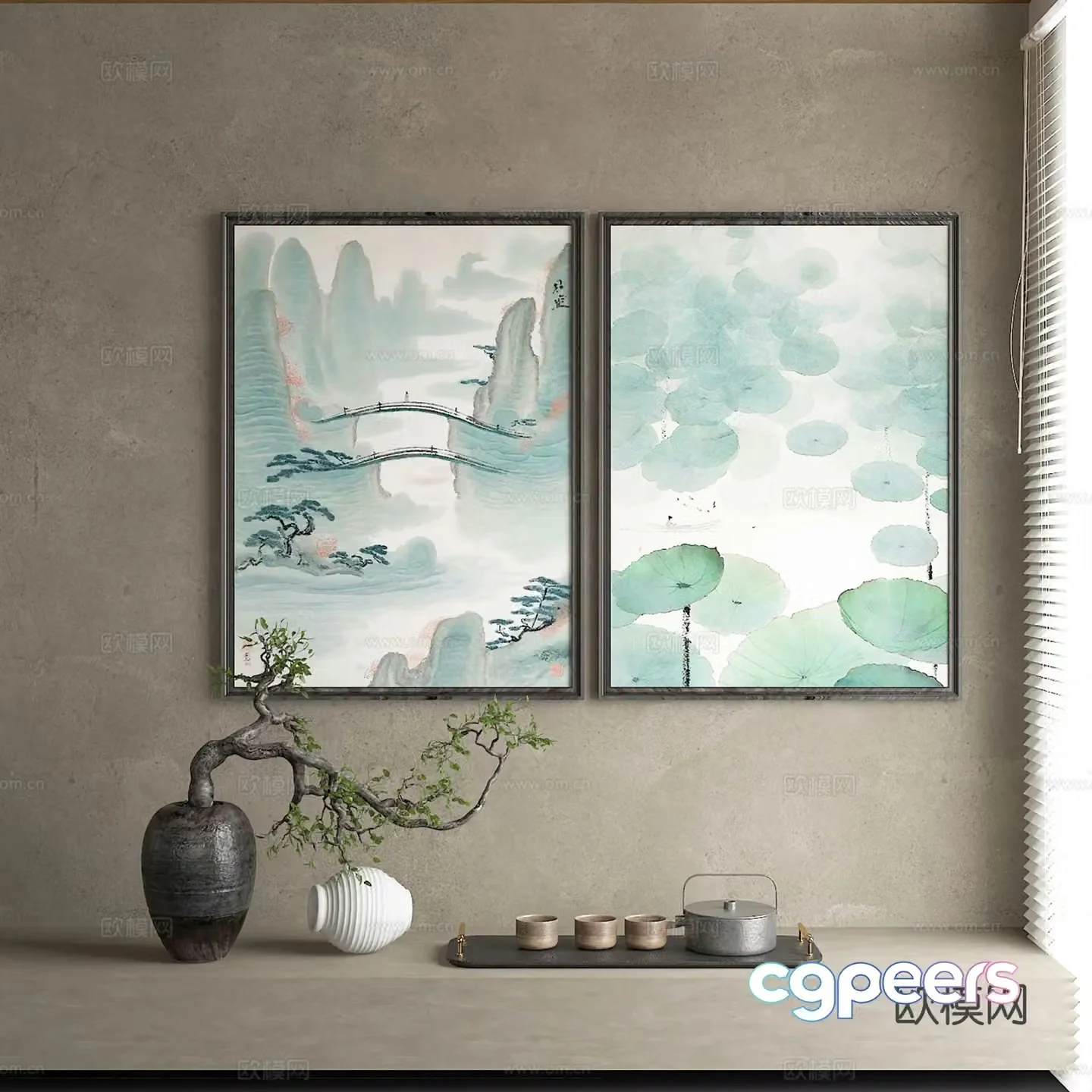 New Chinese style decorative painting 3D model