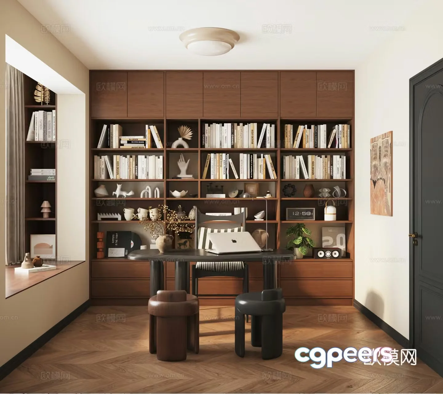 Retro study medieval style study American study bookcase bookcase desk combination 3D model