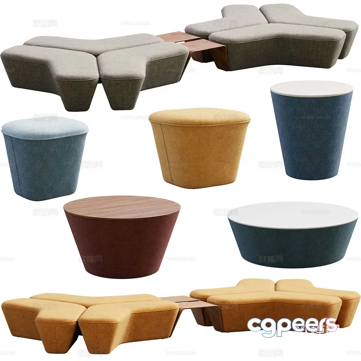 Modern sofa stool combination 3D model