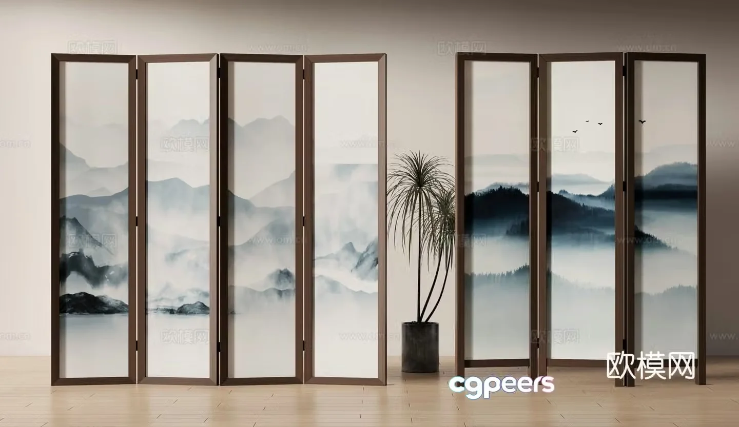 New Chinese style landscape screen 3D model