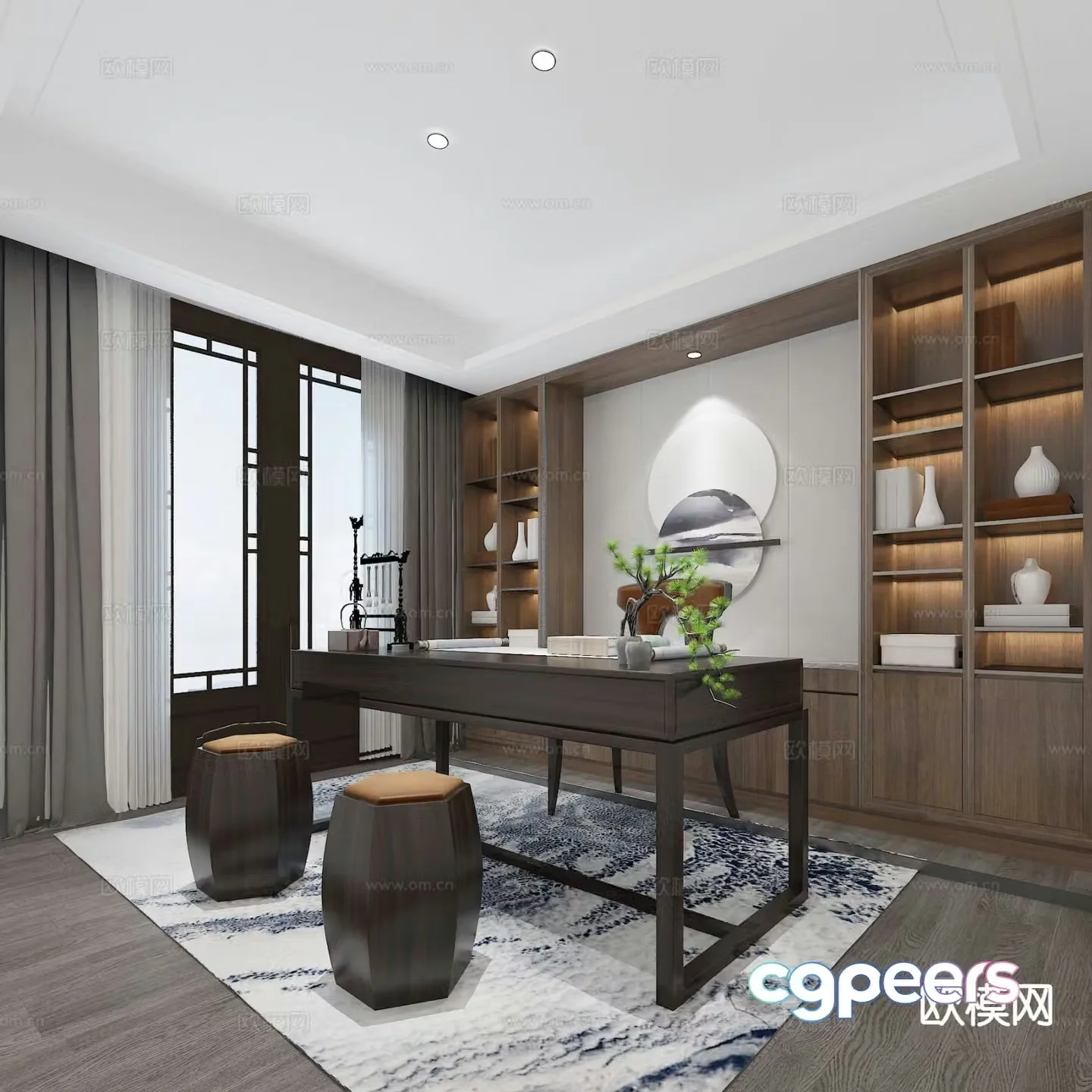 New Chinese style villa study 3D model