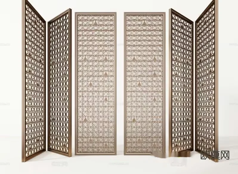 A Tall Four-Panel Screen With A Geometric Pattern 3D Model – 15144 – VRAY Render
