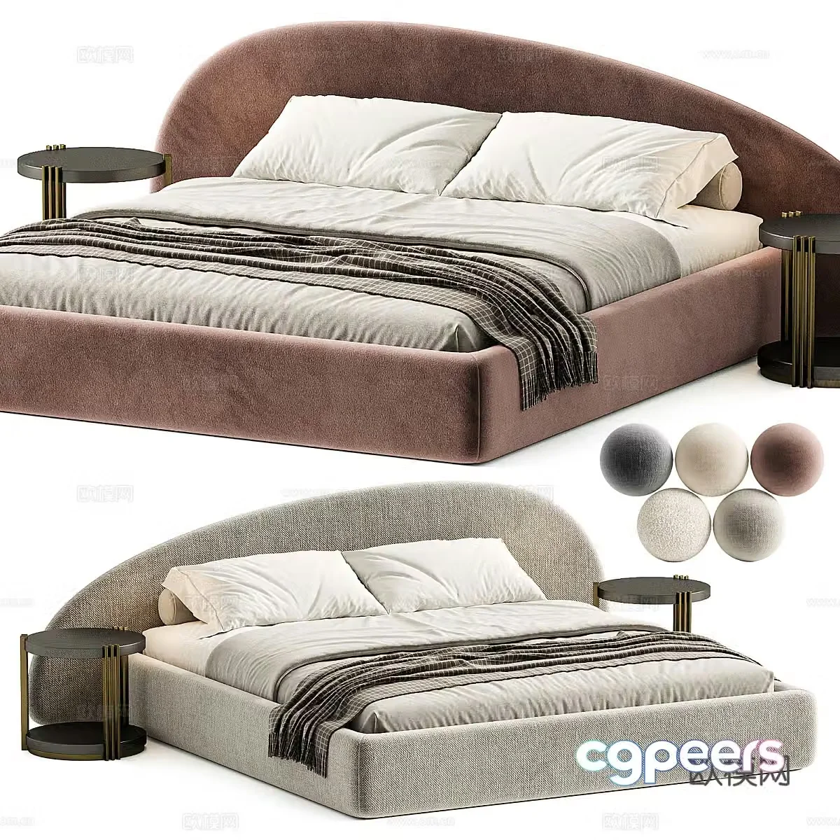 Modern Italian cream style fabric double bed 3d model