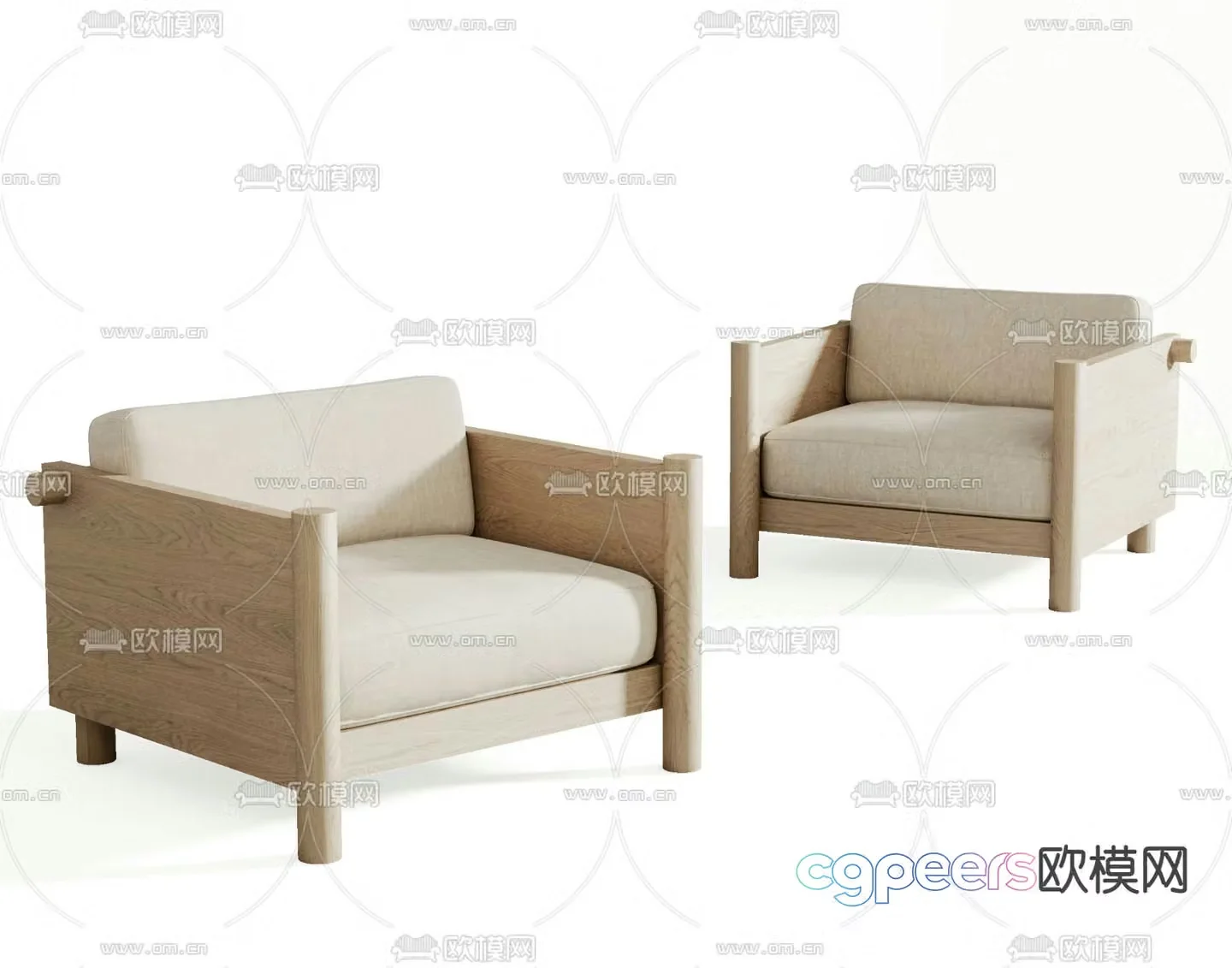B&B Italia modern Nordic style solid wood fabric leisure chair 3D model