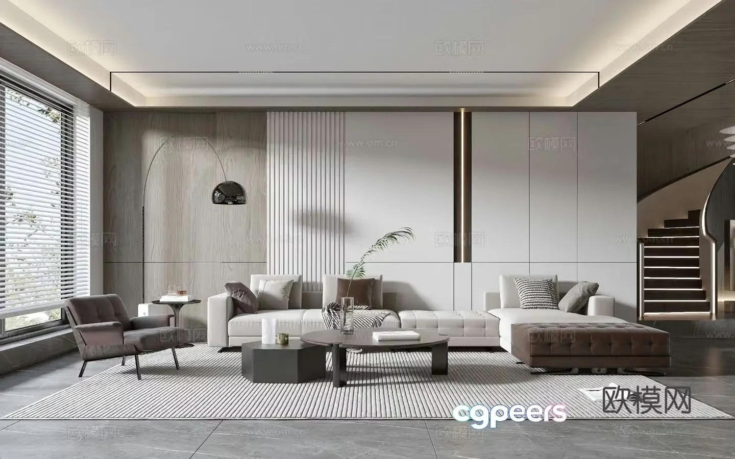 Modern living room modern sofa coffee table combination modern background wall 3d model
