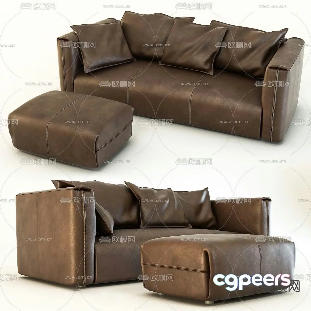 leather sofa three seater sofa 3d model