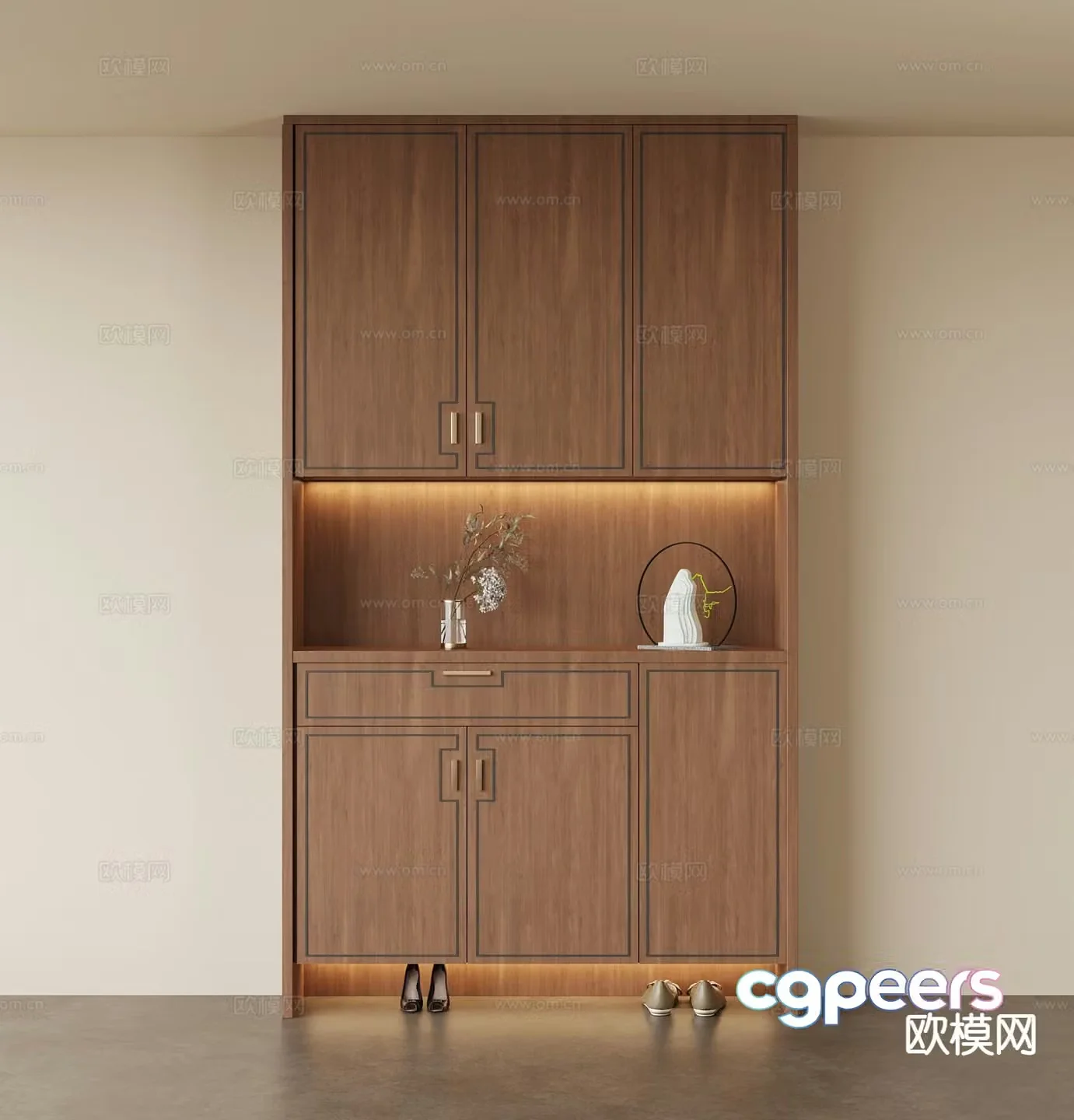 New Chinese style shoe cabinet 3D model of home shoe cabinet