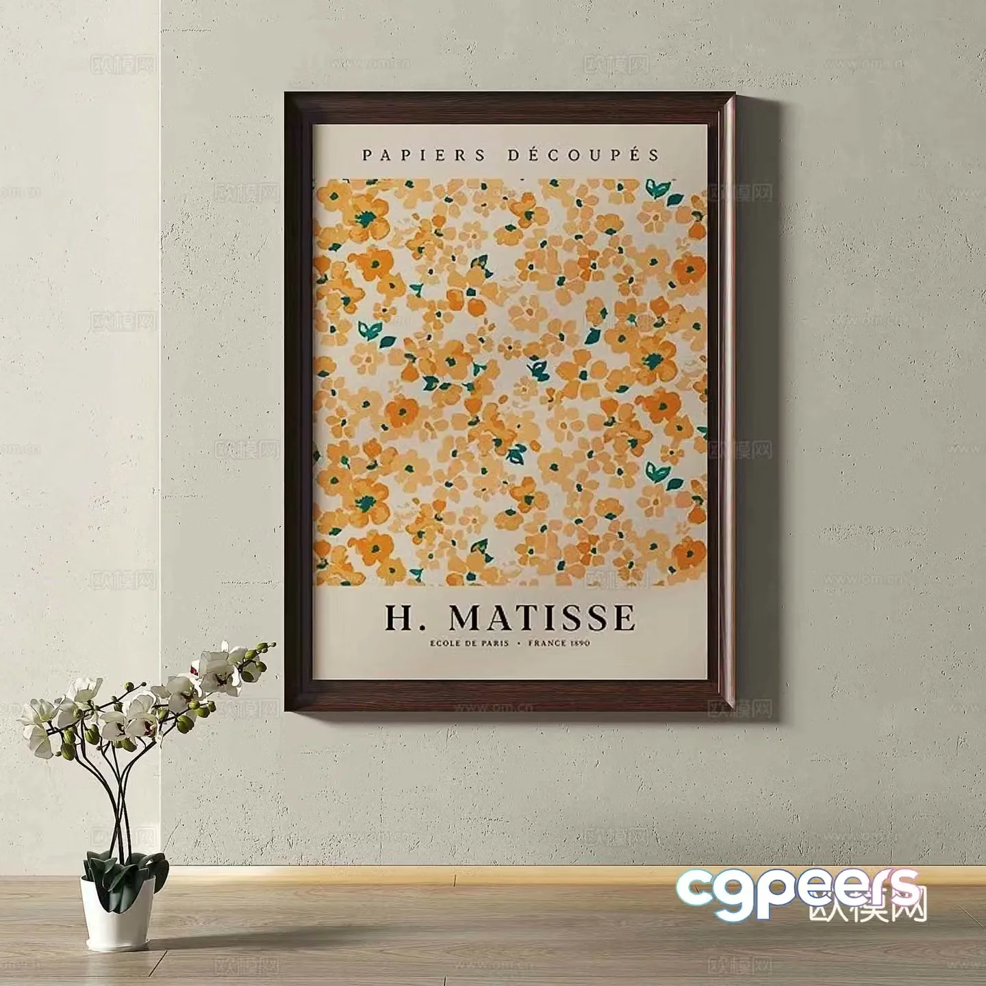Middle-aged flower painting decorative painting 3d model