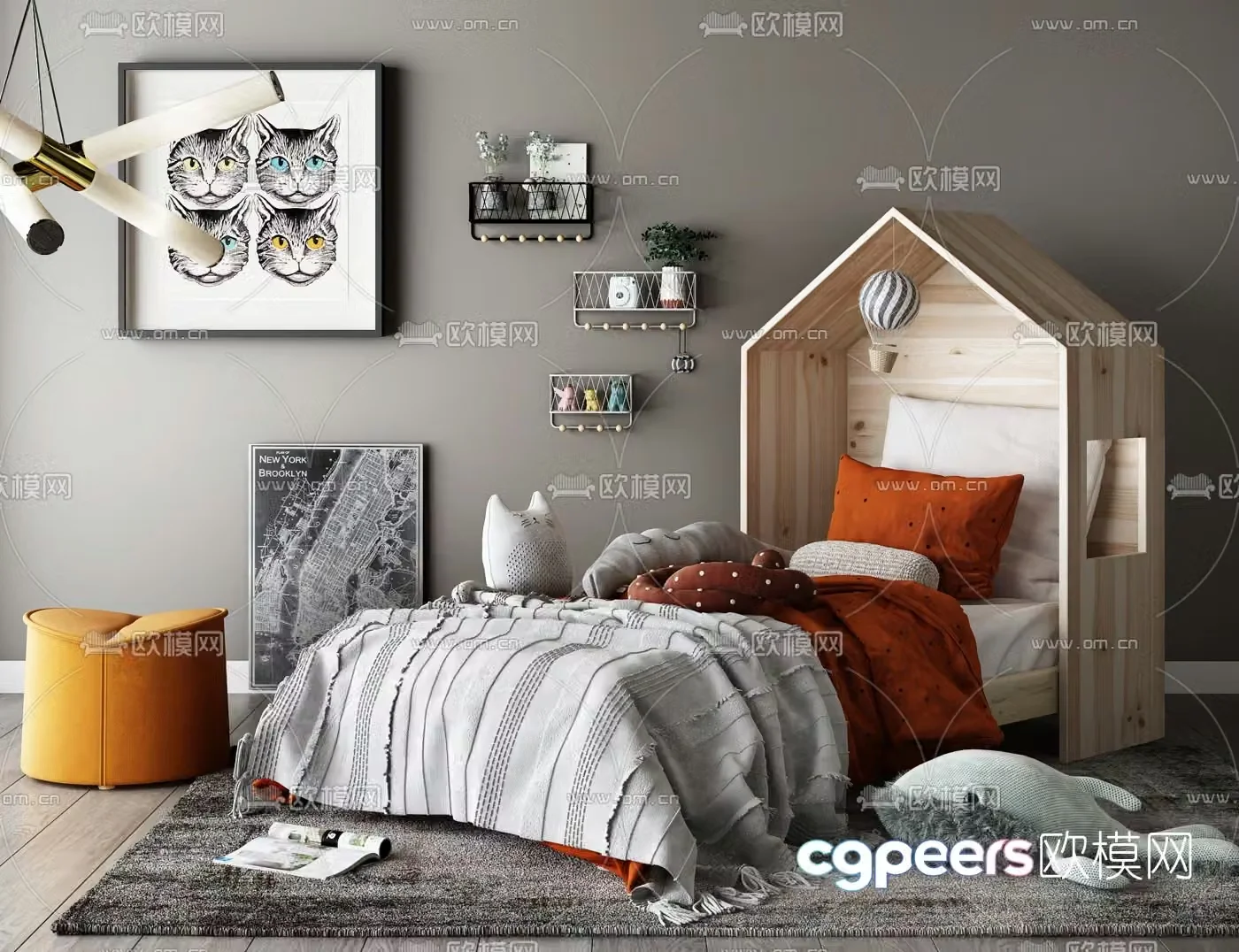Nordic log children’s bed 3d model