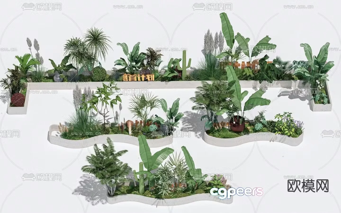 Outdoor flower pond landscape plants 3d model