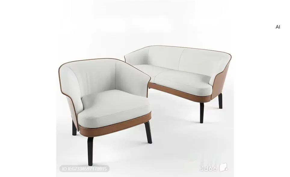 A White And Brown Couch And Chair 3D Model – 14055 – VRAY Render