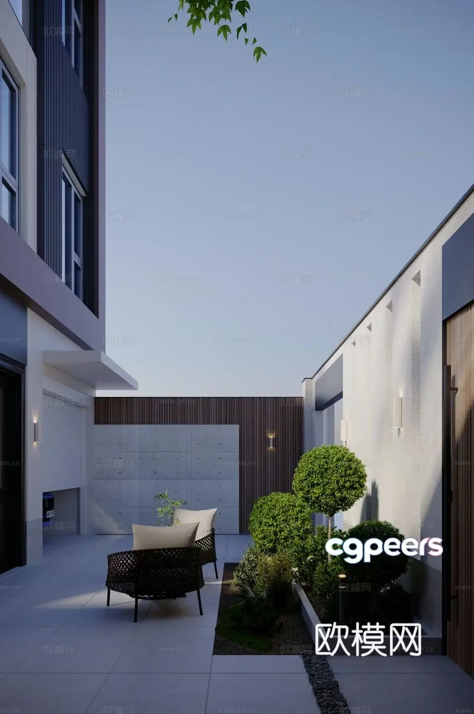 Modern villa courtyard landscape 3d model