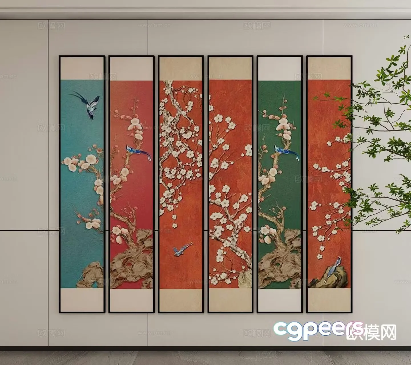 New Chinese style flower and bird painting national style hanging painting 3D model