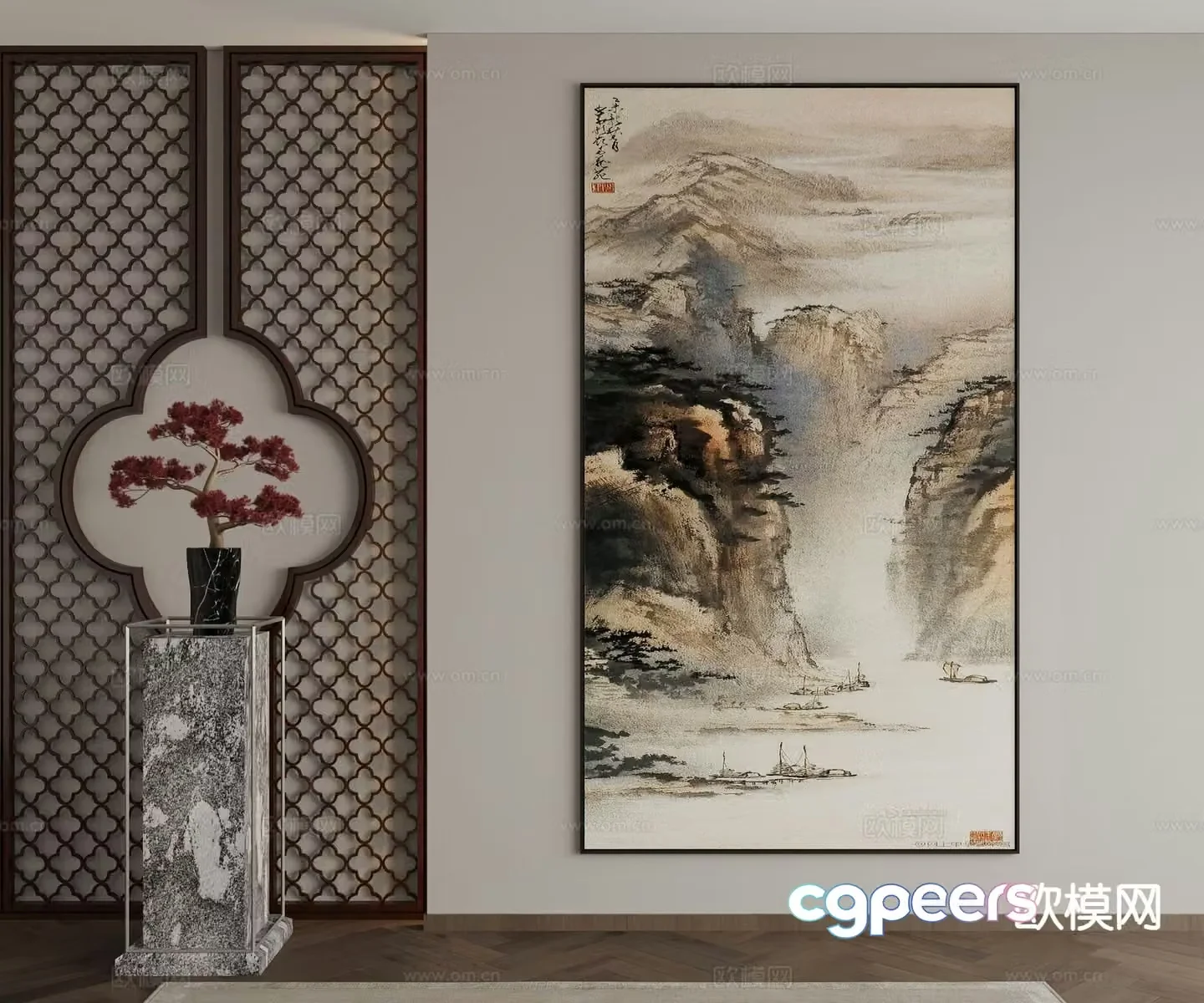 New Chinese style decorative painting landscape painting hanging painting 3D model