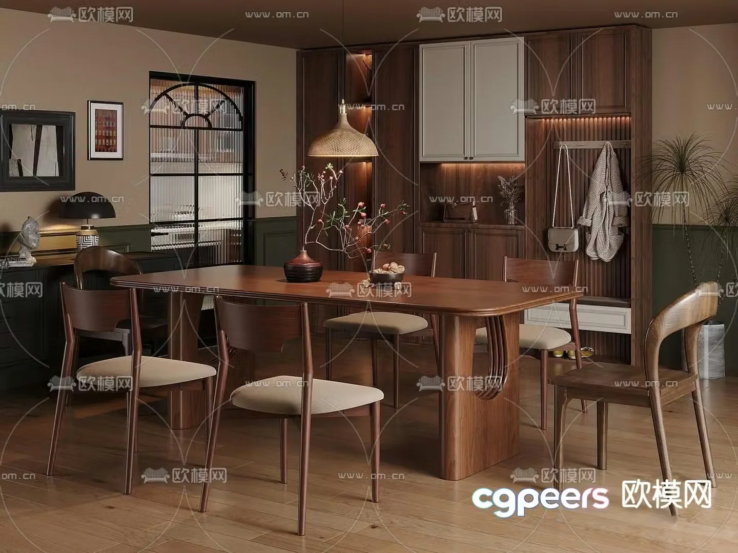 Medium style dining table and chair 3D model
