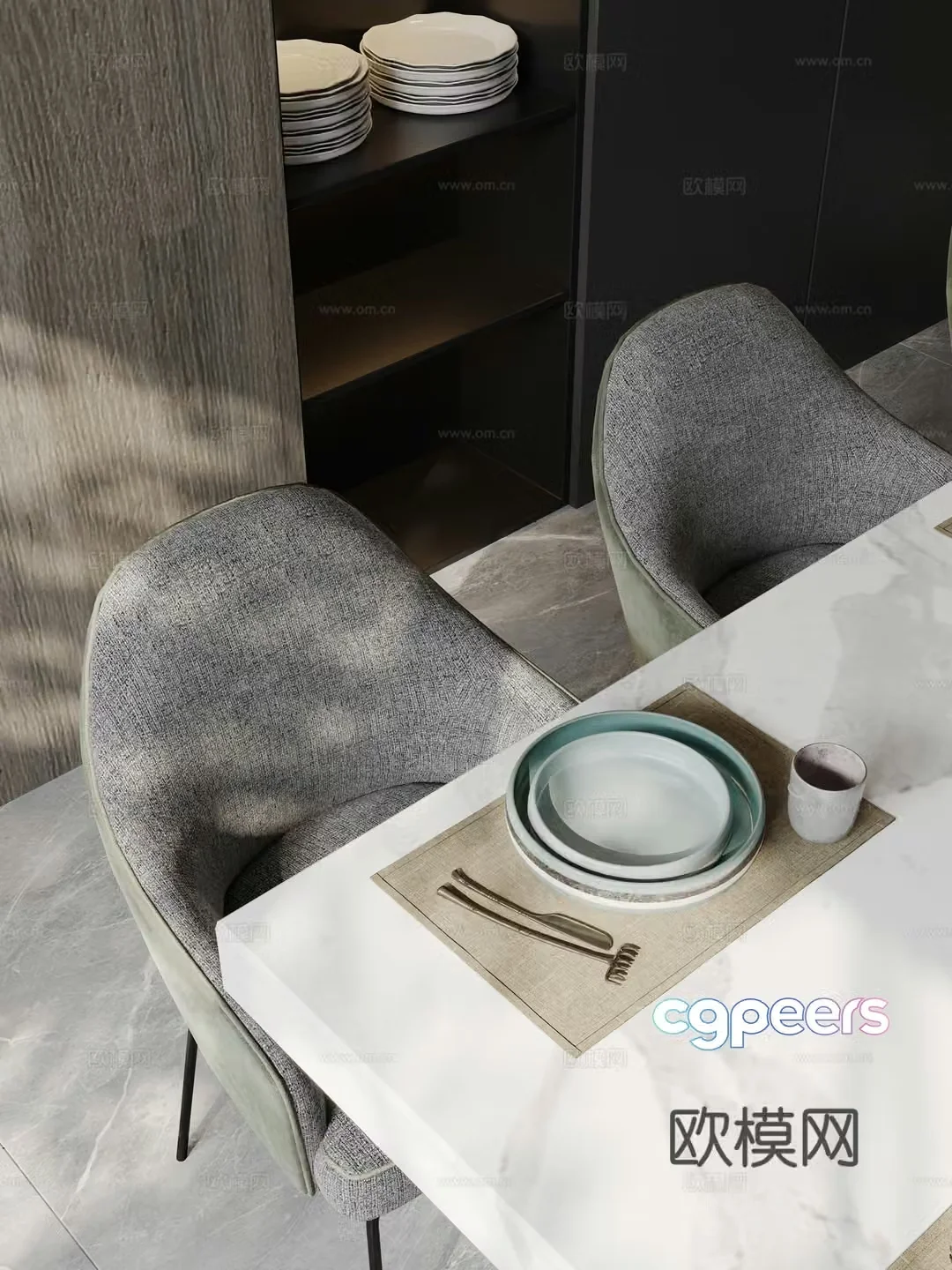 Modern dining table and chairs tableware dining chair dining table 3d model