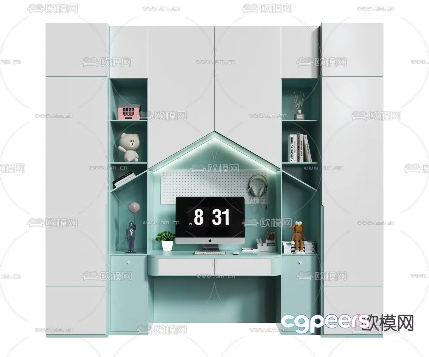 Children’s wardrobe integrated desk 3d model