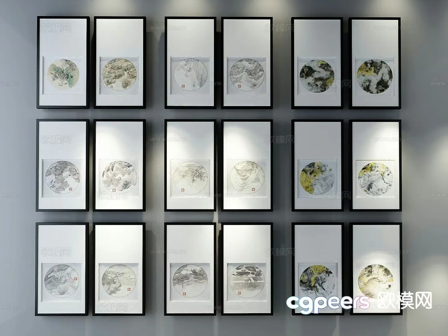 New Chinese style decorative painting Zen hanging painting 3D model