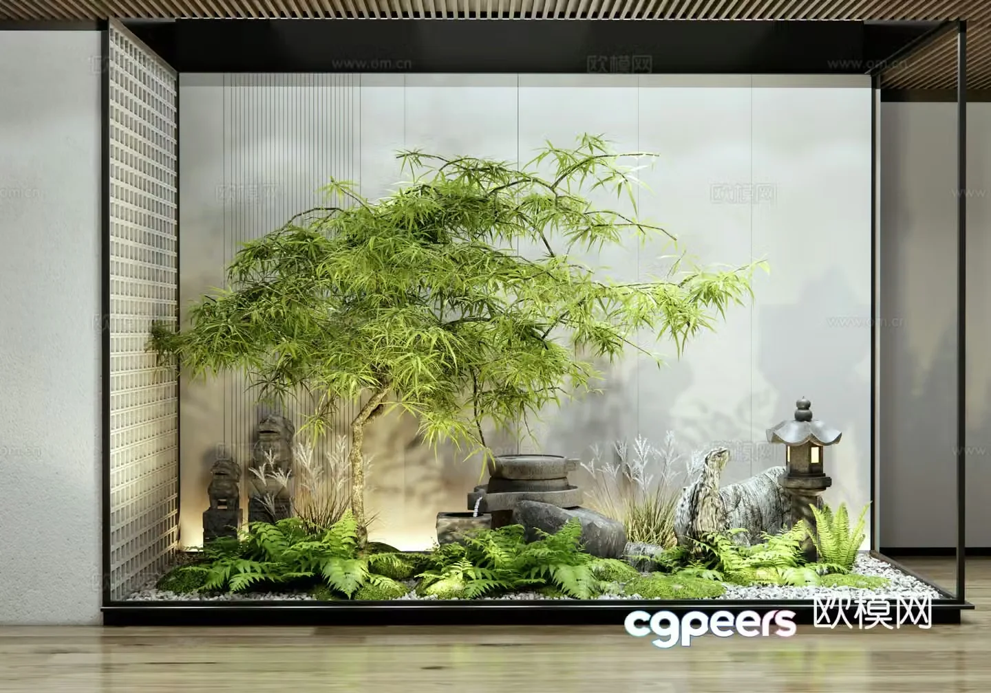 Modern houseplant landscape sketch courtyard sketch feather maple tree water bowl water drop 3D model