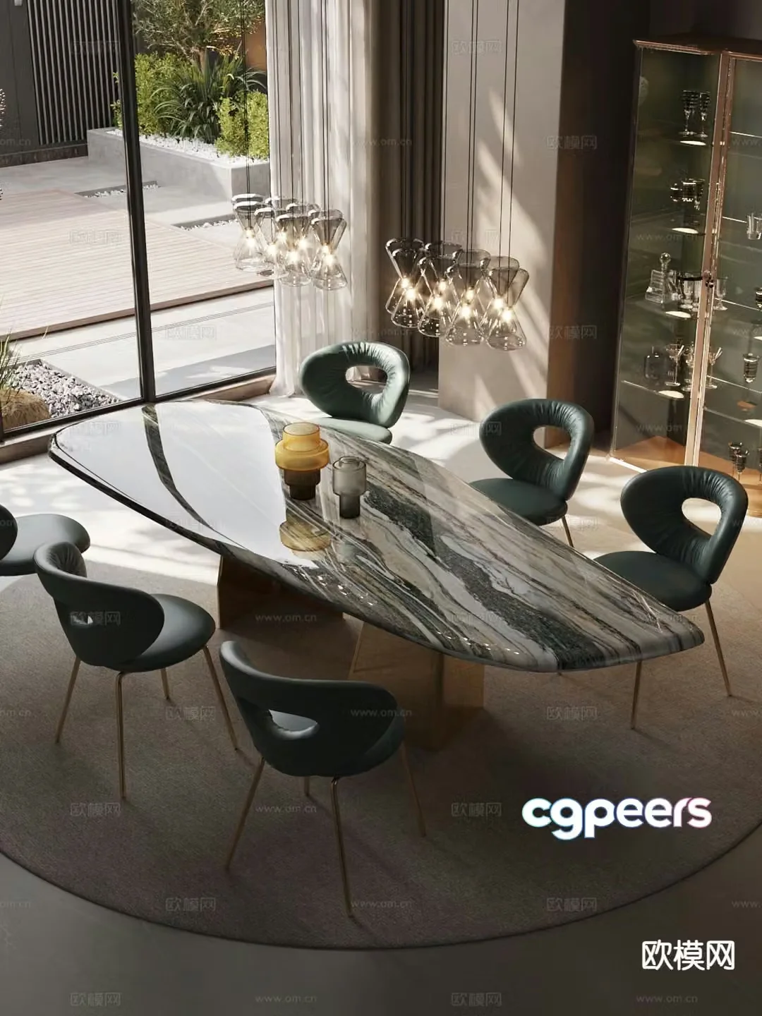 Light luxury dining table and chairs Slate dining table 3D model