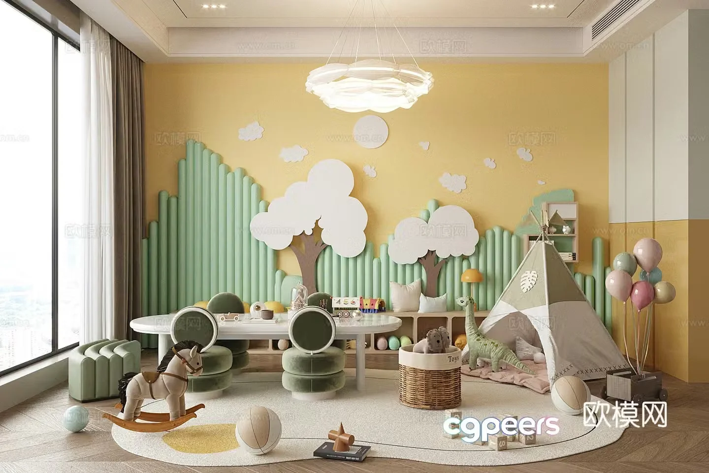 Modern children’s entertainment room Toy room Children’s room Children’s activity table and chairs 3D model