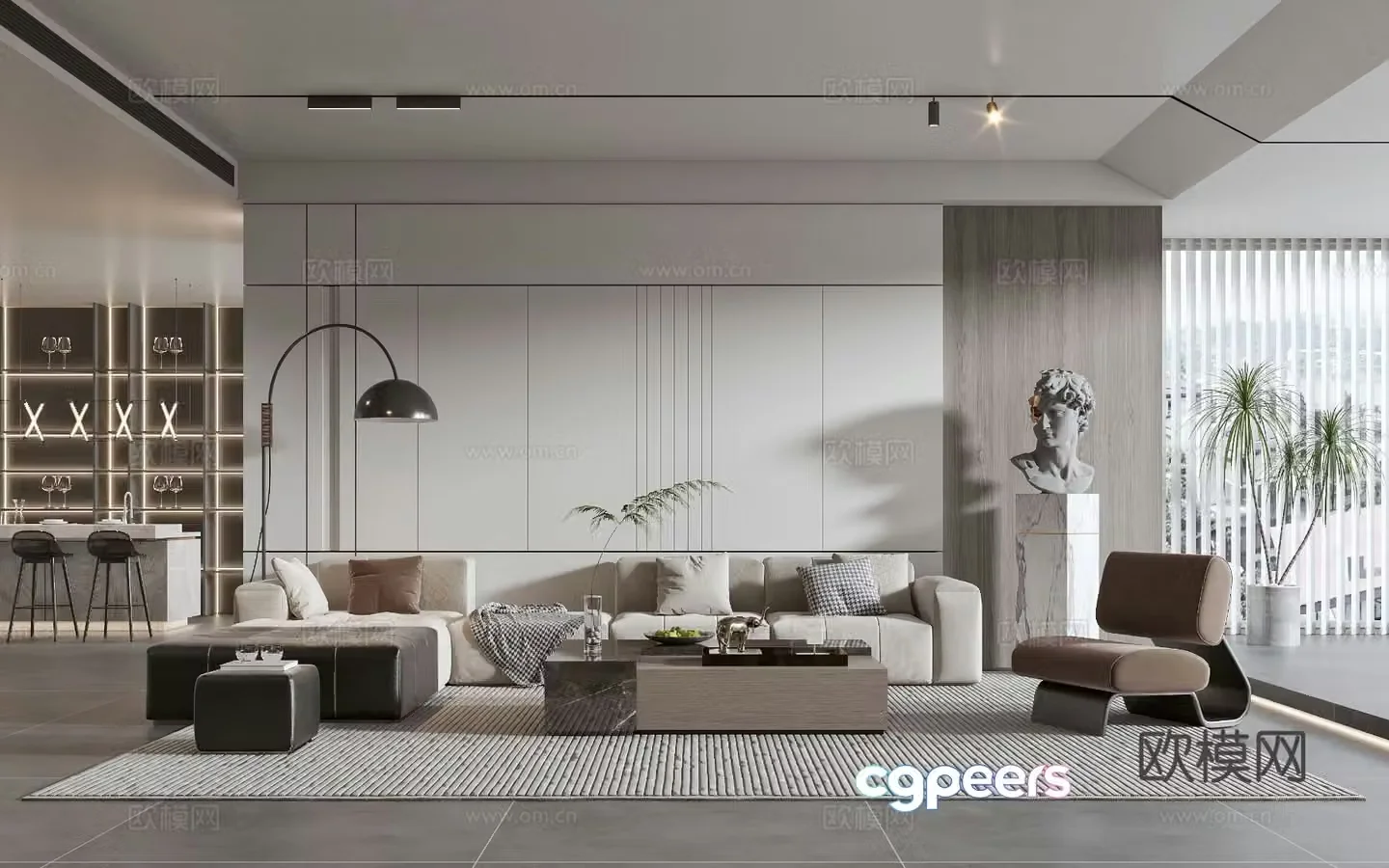 Modern living room modern sofa coffee table combination modern background wall 3d model