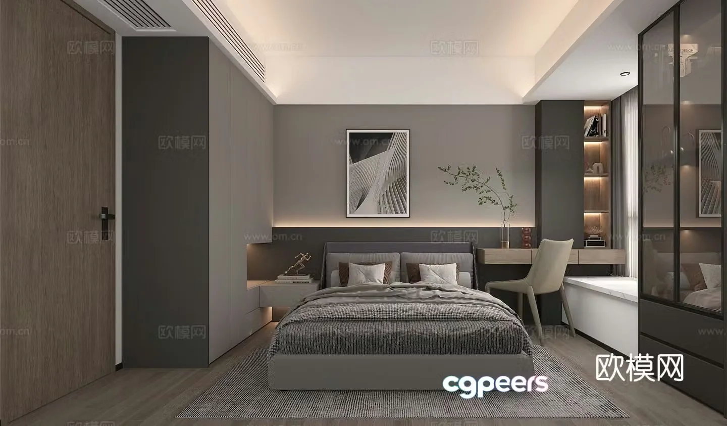 Modern minimalist bedroom second bedroom 3D model
