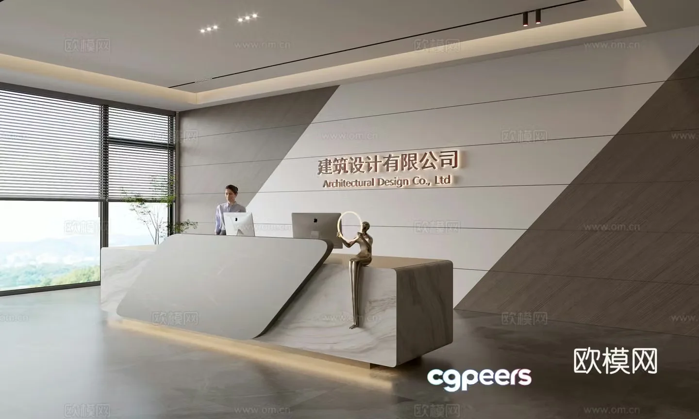 Modern company front desk reception area bar reception desk service desk company front desk background 3D model