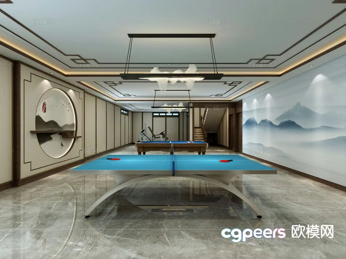 New Chinese style leisure room entertainment room basement 3d model