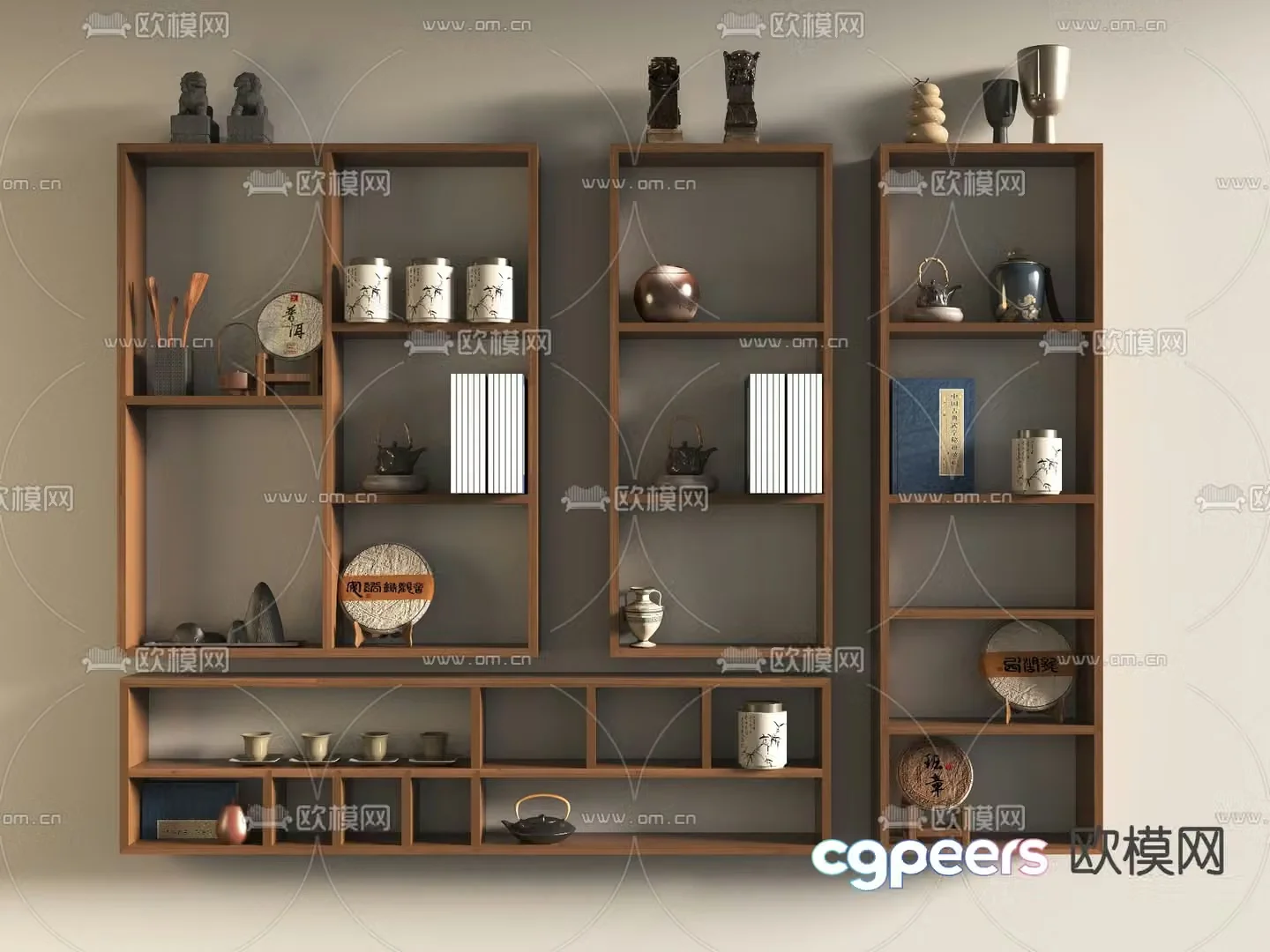 Chinese style wall cabinet wall cabinet storage rack 3D model
