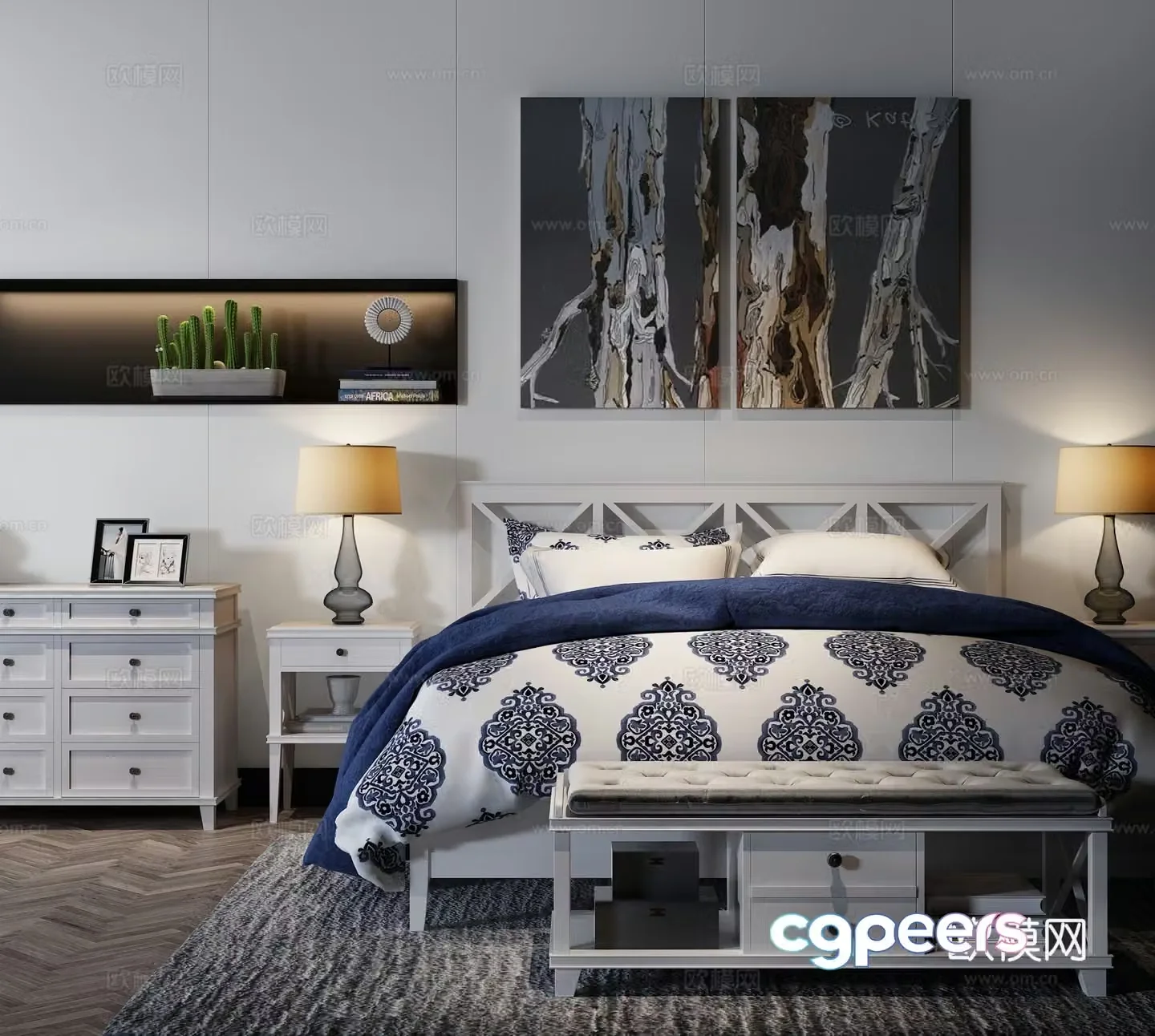 French double bed 3d model