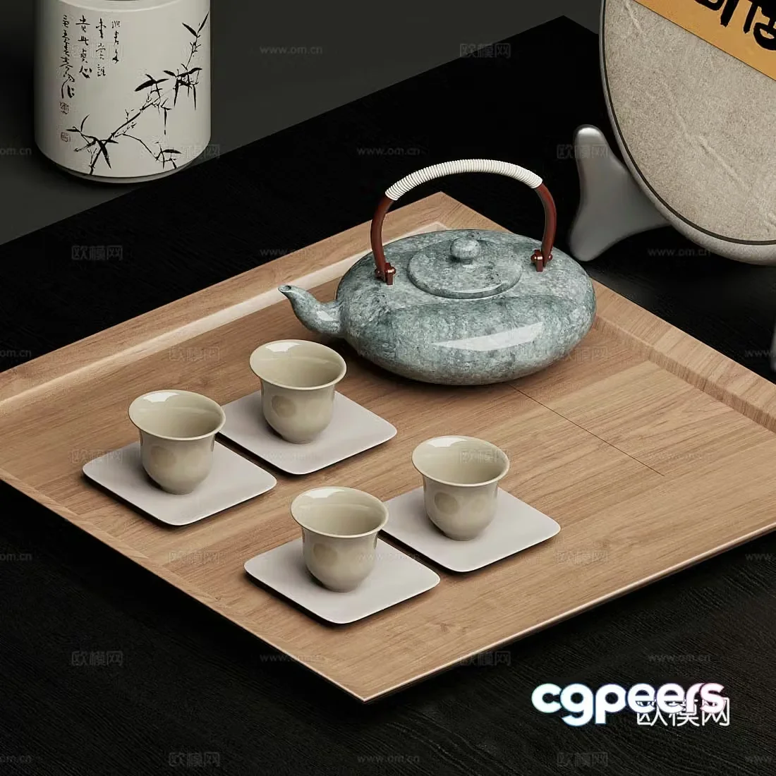 Tea set new Chinese tea tray new Chinese teapot tea cup new Chinese tea set fair cup ornament 3D model