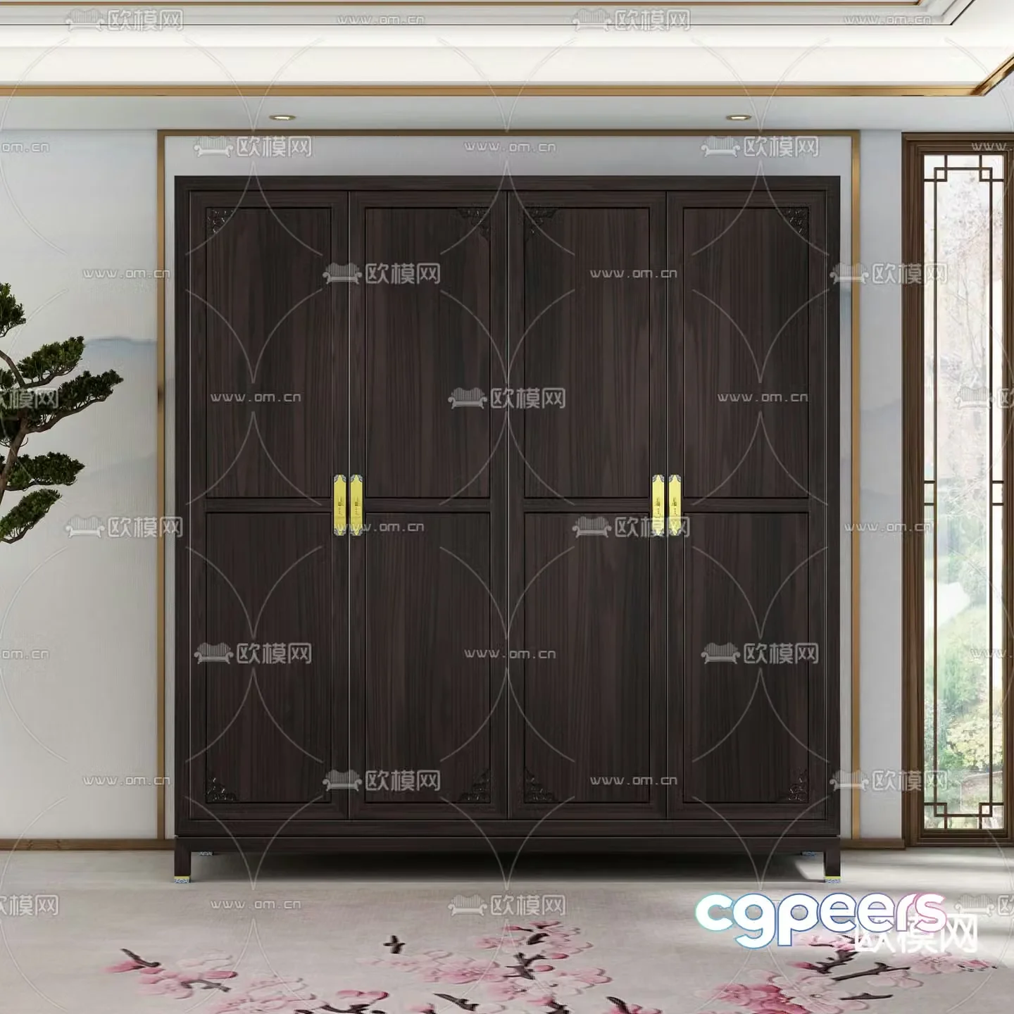 Solid wood wardrobe Chinese wardrobe 3d model
