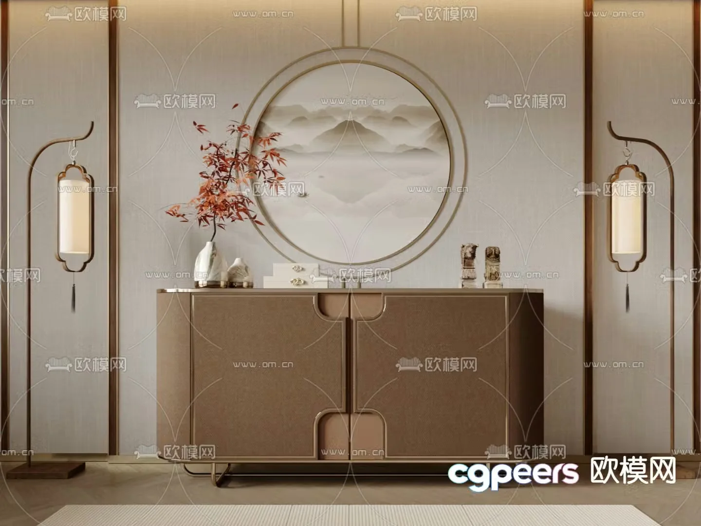 New Chinese style entrance cabinet side cabinet 3D model