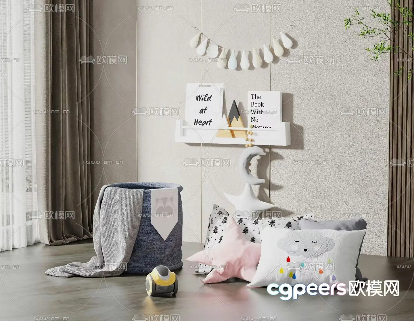 Nordic style children’s pillow dirty clothes basket 3D model