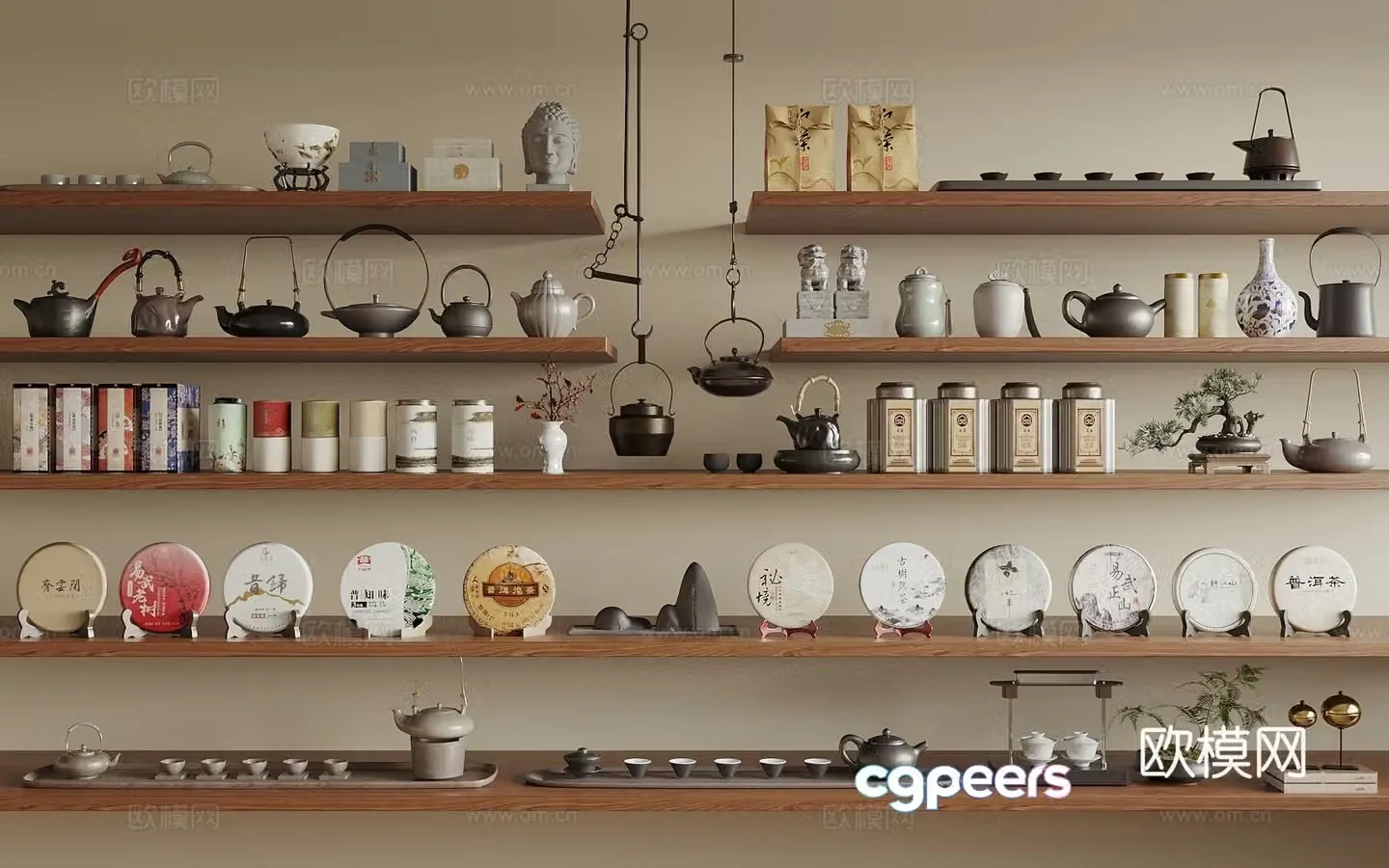 New Chinese style tea set teapot tea leaves ornaments 3D model
