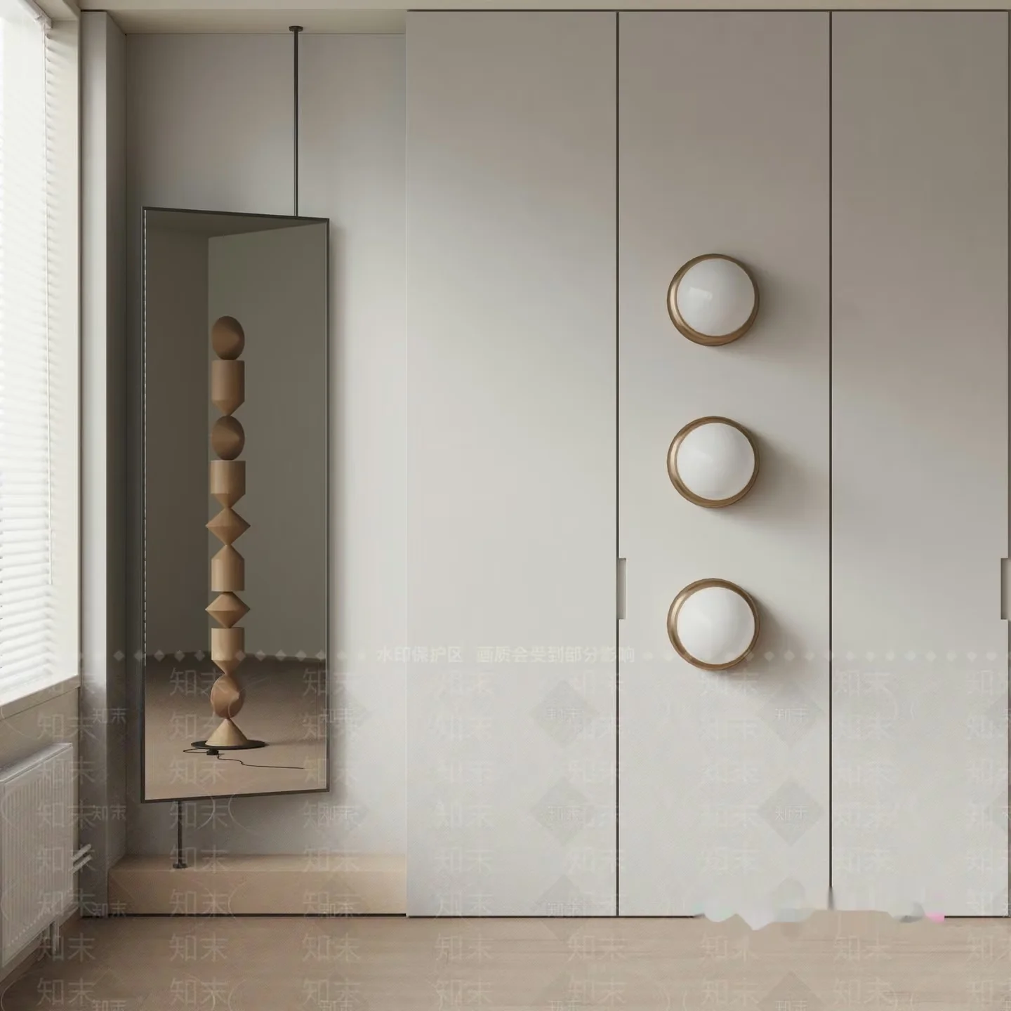 Modern Minimalist Room With A Mirror And Cabinets 3D Model – 17423 – VRAY Render