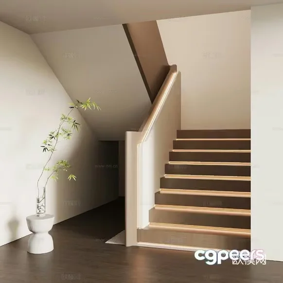 A Staircase With Wooden Steps 3D Model – 13283 – VRAY Render