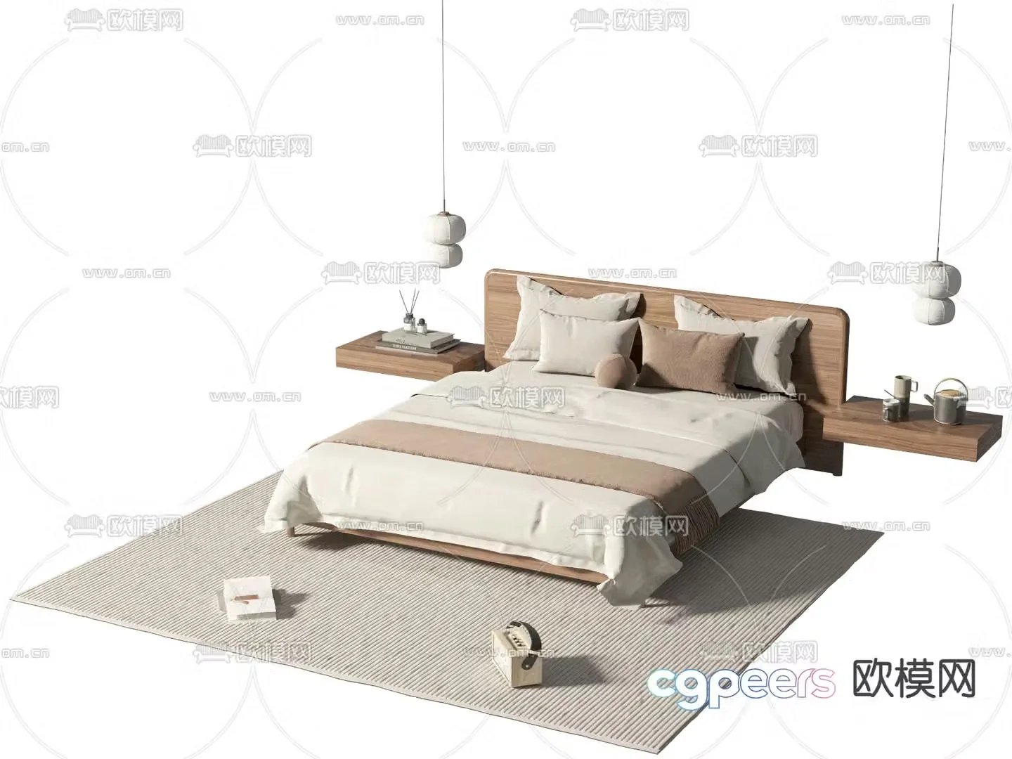 Wabi-sabi double bed 3d model