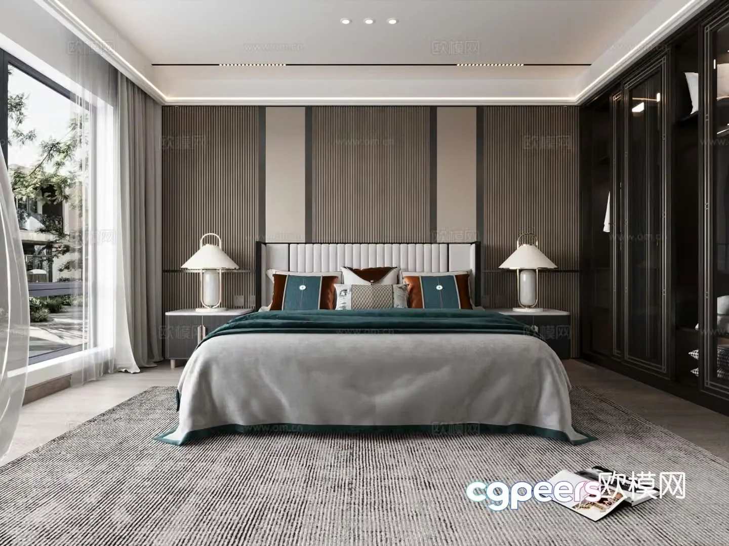 New Chinese style home bedroom master bedroom double bed wardrobe 3d model
