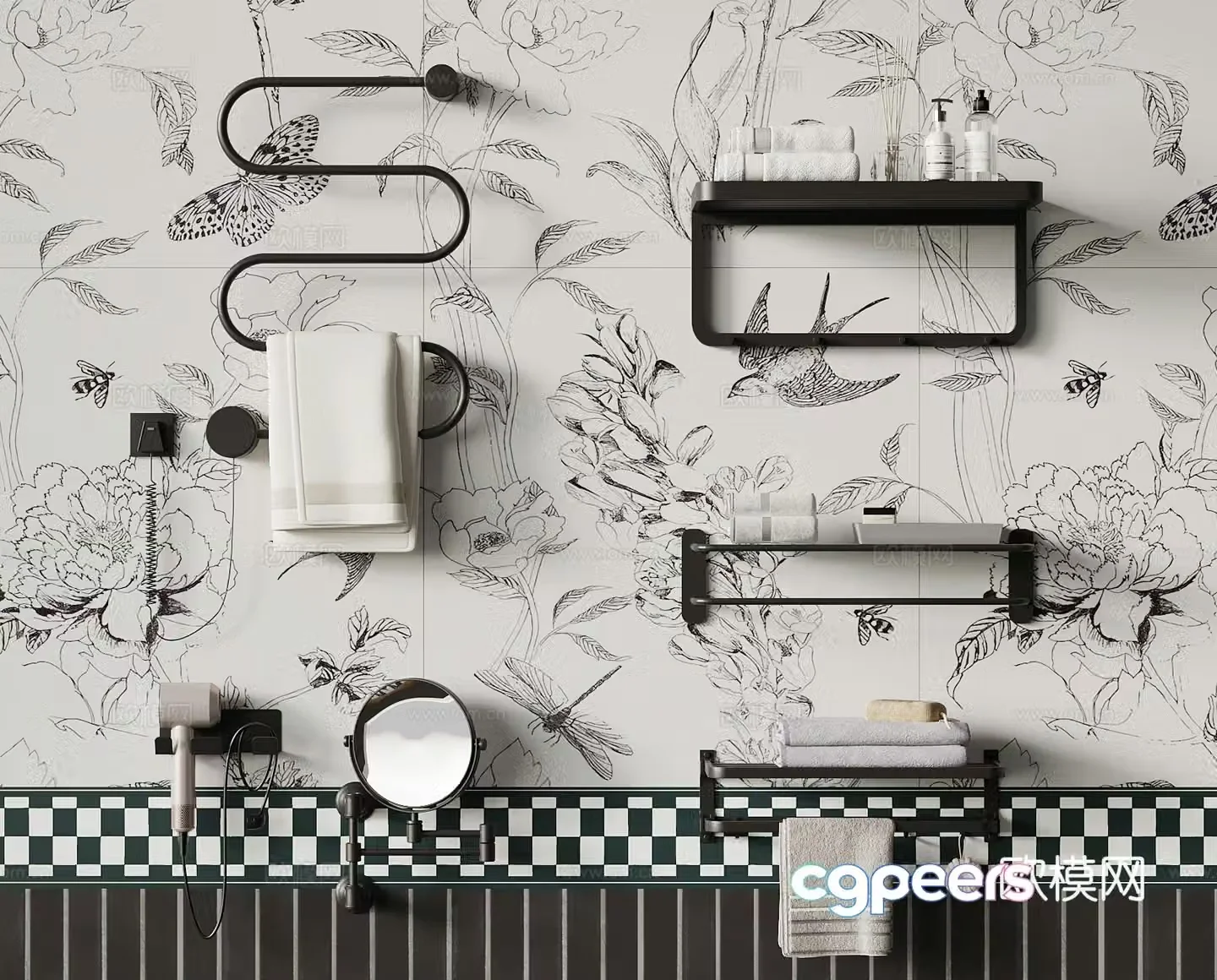 Modern towel rack storage rack mirror 3d model