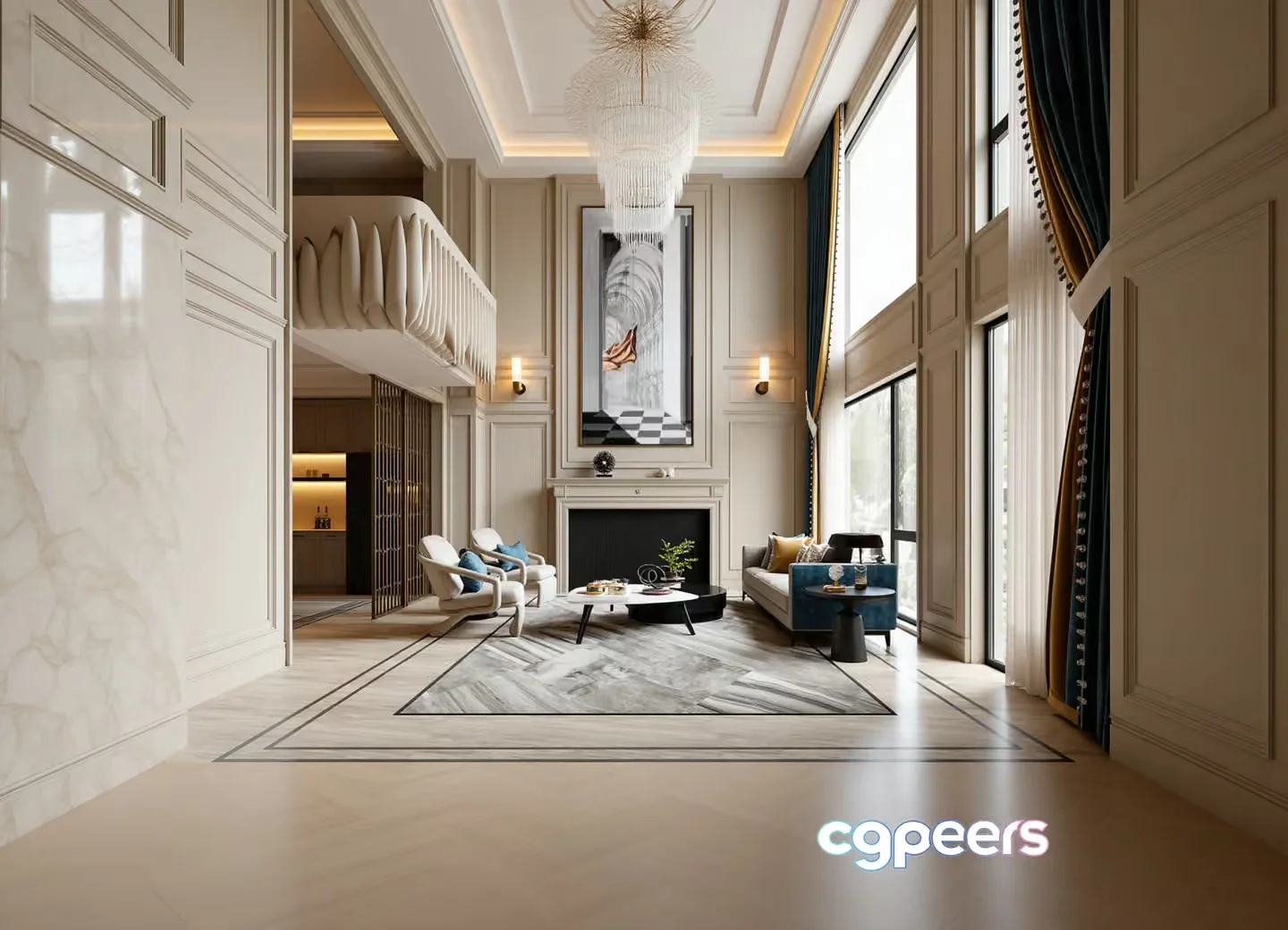 Modern High-End Living Room 3D Model – 9559 – VRAY Render
