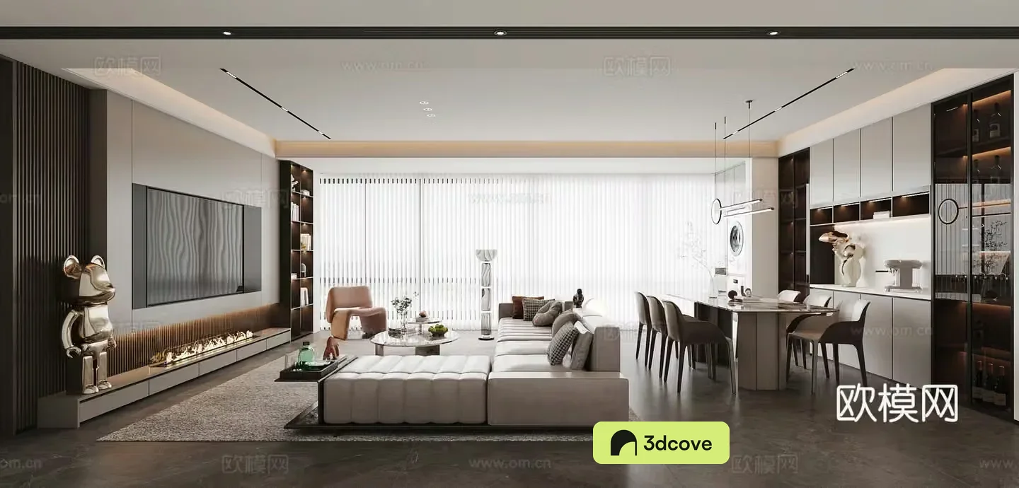 Italian restaurant sofa coffee table combination horizontal hall TV background wall wine cabinet lamp