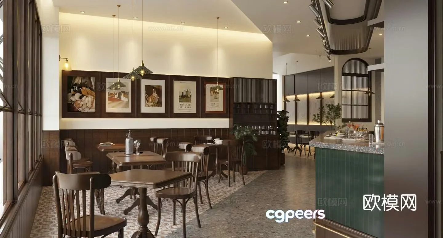 American coffee shop cafe 3d model