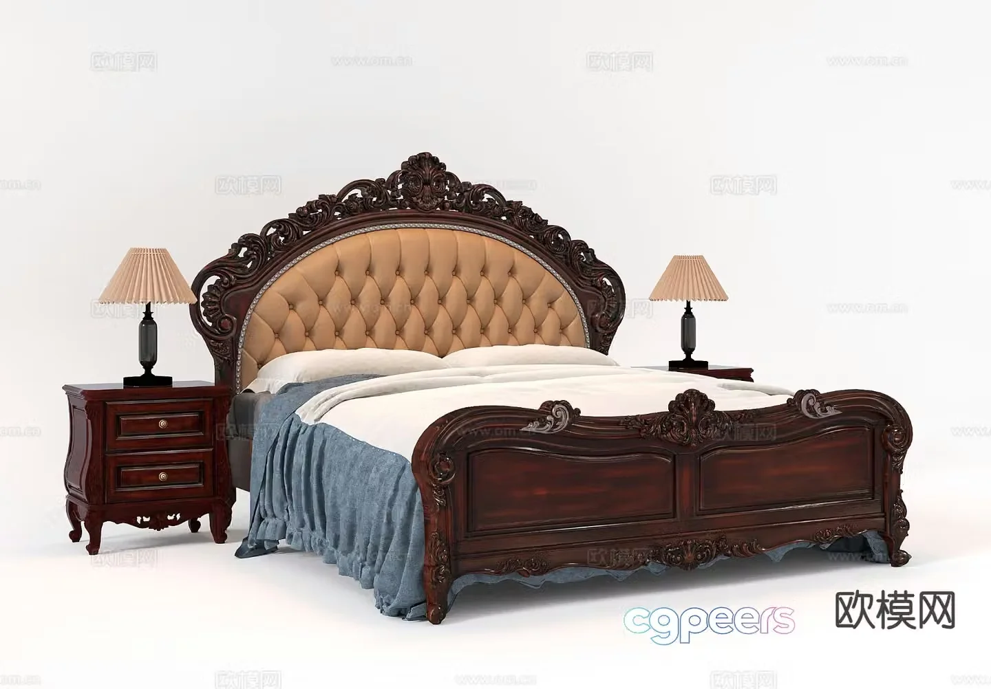 American double bed 3d model
