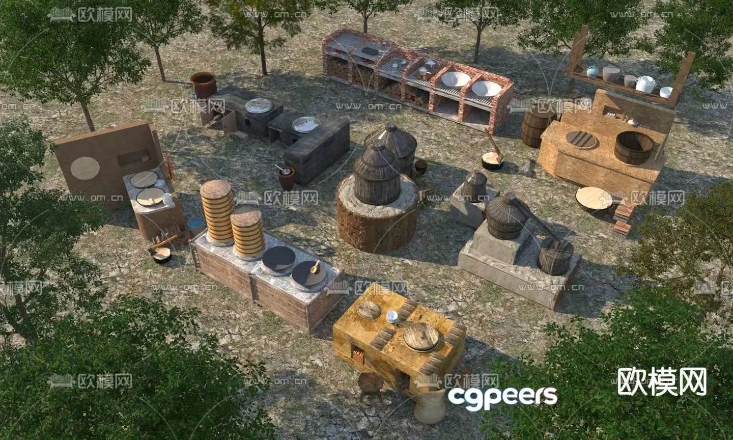 Rural earth stove folk sketch 3D model