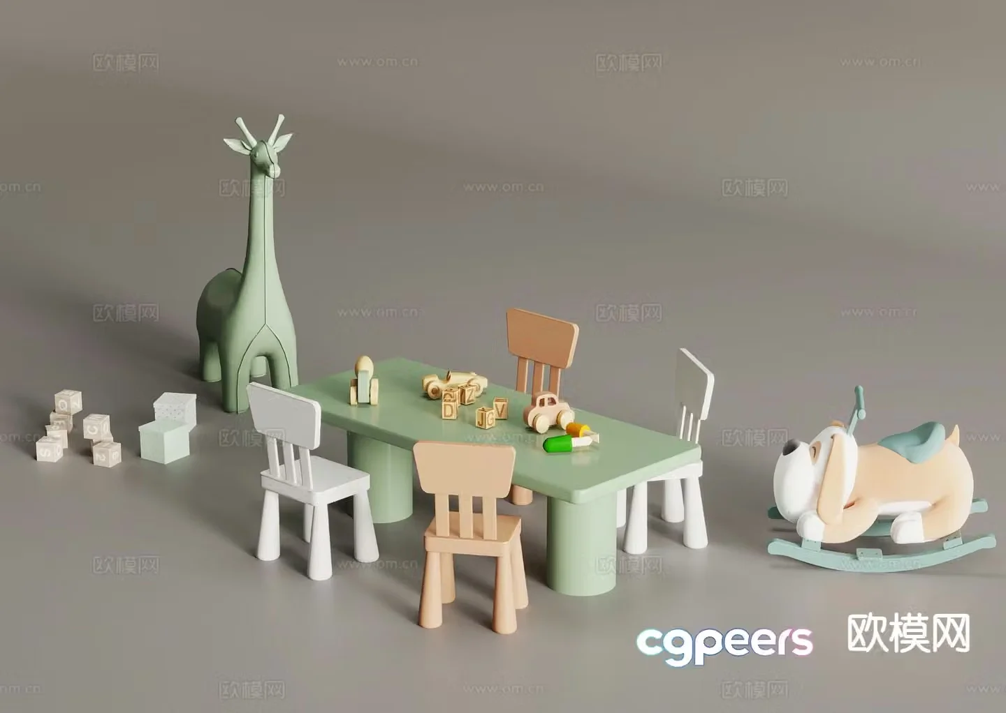 Children’s table and chair toys giraffe rocking chair 3d model