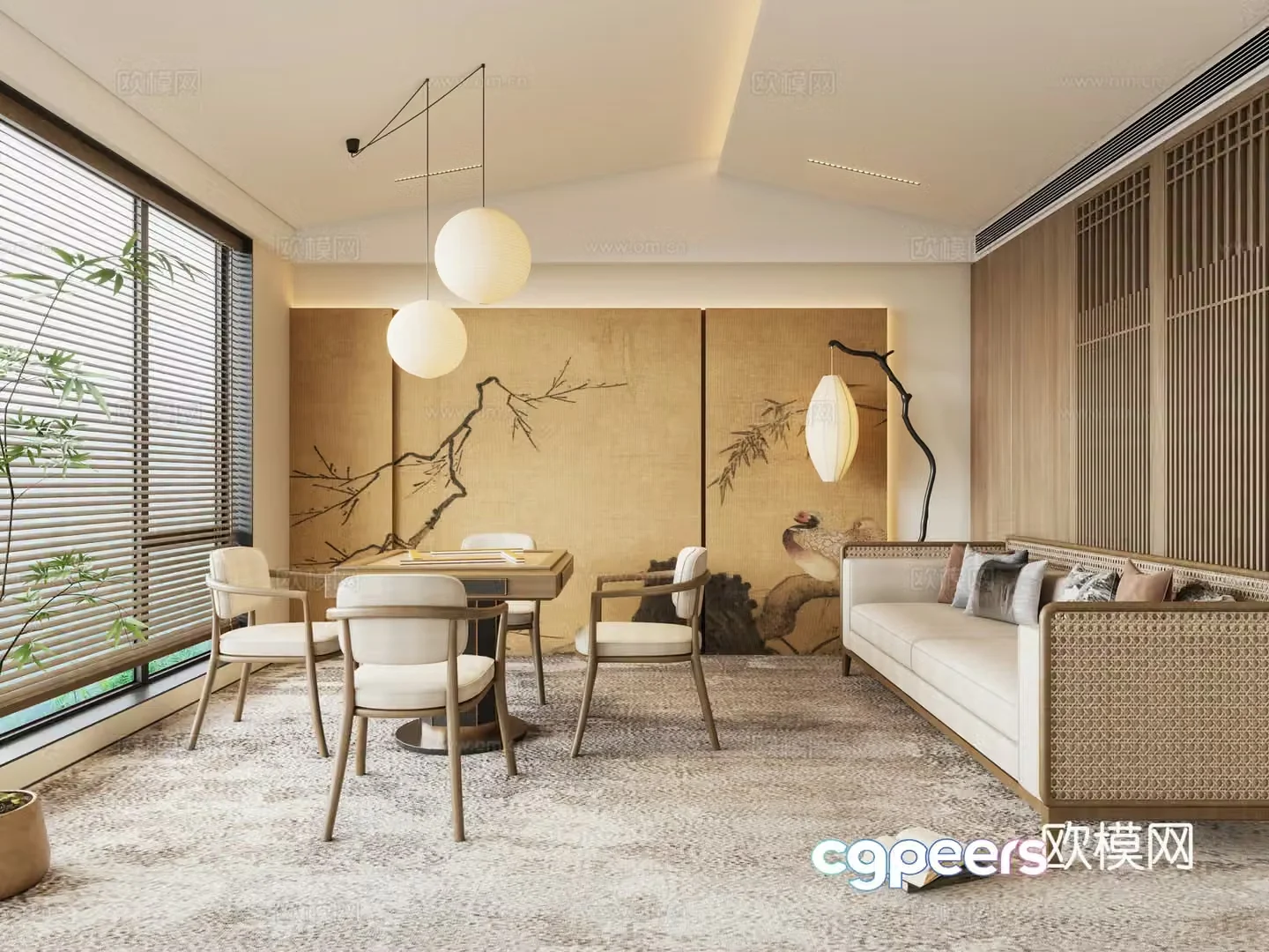 New Chinese style chess and card room Mahjong room 3D model