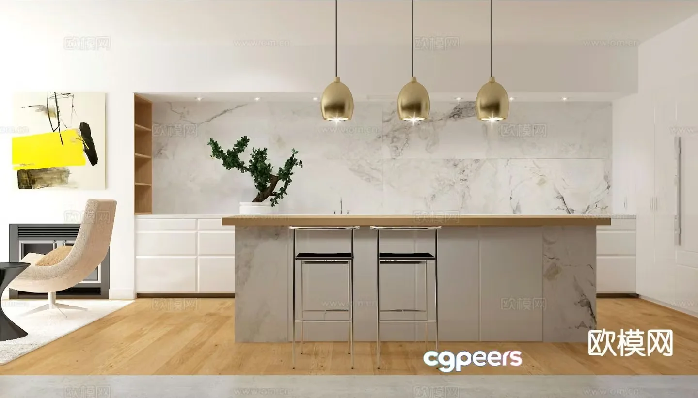 Modern open kitchen 3d model